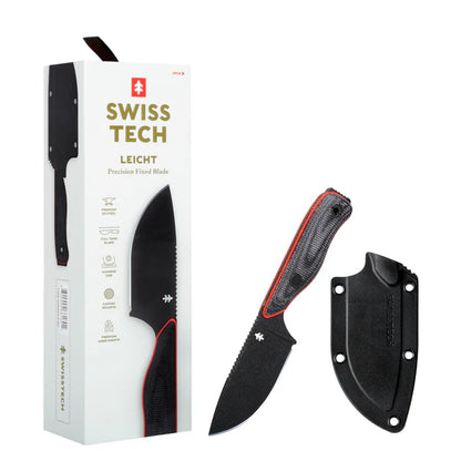   "SwissTech Leicht knife featuring a lightweight design with D2 steel blade and ergonomic Canvas Micarta handle, perfect for everyday use and outdoor adventures."