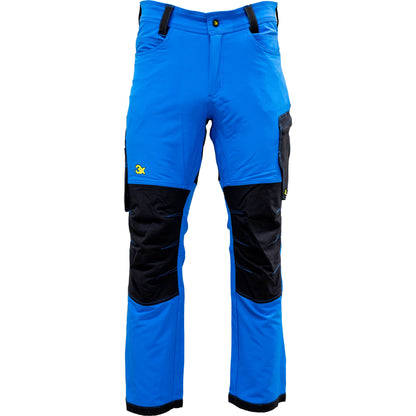   "3X Pizol Bukse Uforet Korte ben i lys blå softshell, med forsterkede knær og praktiske lommer, designet for komfort og bevegelse under utendørs aktiviteter."