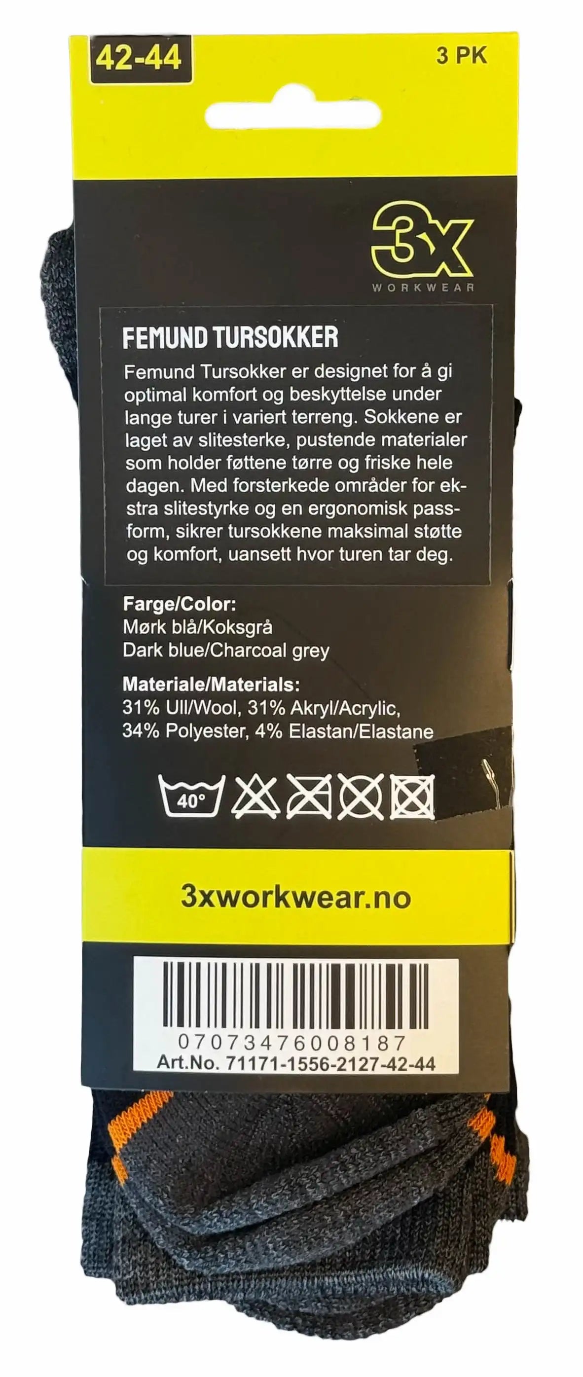 3pk Femund Unisex Tursokker Mørk Blå/Koksgrå
