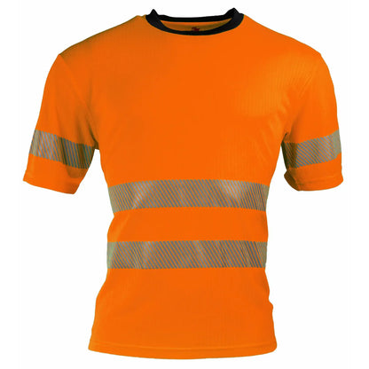 Boye T-shirt in fluorescent yellow, designed for high visibility and comfort, made from a durable polyester-cotton blend, meeting EN 20471 class 2 standards, featuring reflective details for added safety, ideal for unisex wear in high-risk work environments.