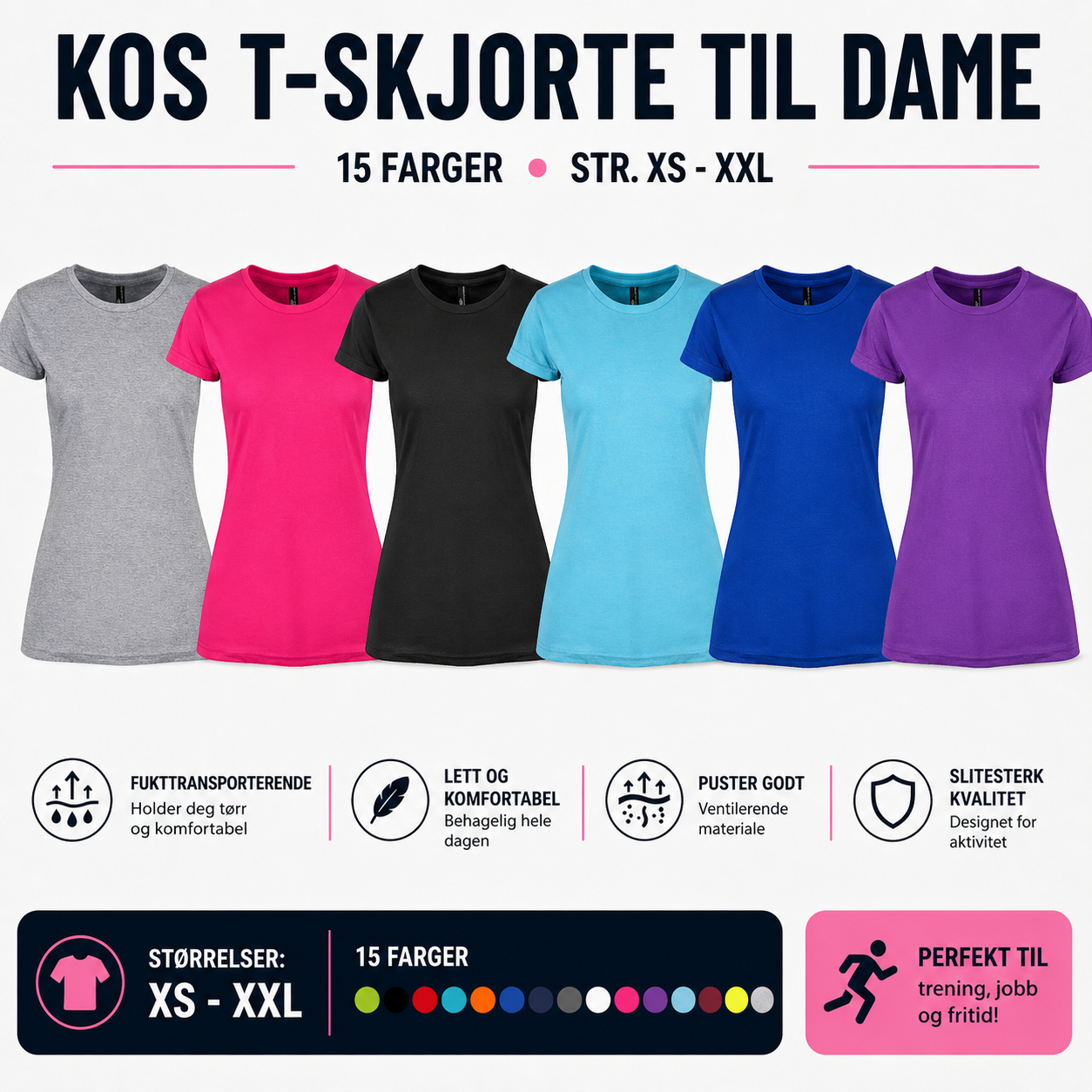 Produktbilde av Kos Dame T-skjorte 1810 fra NextPro i profesjonell kvalitet for håndverkere, mekanikere og verksteder. Beskrivelse YOU Kos 1810 er en klassisk, fasongsydd t-skjorte til dame i behagelig bomullskvalitet. Relevante søkeord inkluderer T-skjorte, 1810, 3x, 3X Workwear, arbeidsklær, bomull, profesjonelle verktøy, verkstedutstyr og NextPro.