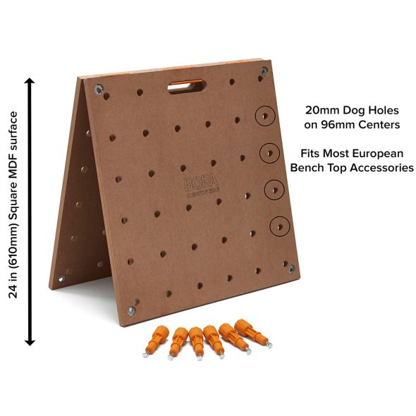 BORA Centipede Bordplate – Par – 20 mm hull for benstøtter (dog holes) Bordplate