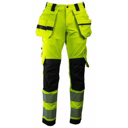 Tor Bukse - Kort benlengde 3X, slitesterk arbeidsbukse med høy synlighet, kort benlengde, knelommer for knebeskyttere, avtagbare hengelommer, laget av resirkulert nylon og spandex, sertifisert EN 20471 klasse 2.