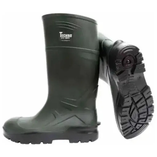S5 Safety Troya Green Ultragrip vernestøvel med stålvernetå, spikertrampsåle og SRC-sertifisert yttersåle, designet for optimal komfort og grep på våte overflater, perfekt for vinterbruk.