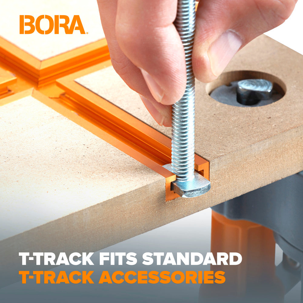 BORA Centipede 2 x 4 fot T-spor bordplate – 20 mm hull for benkeklammer (dog holes)